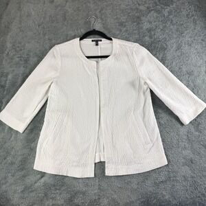 Eileen Fisher Jacket Womens XS White Textured Organic Cotton Blend Open Front